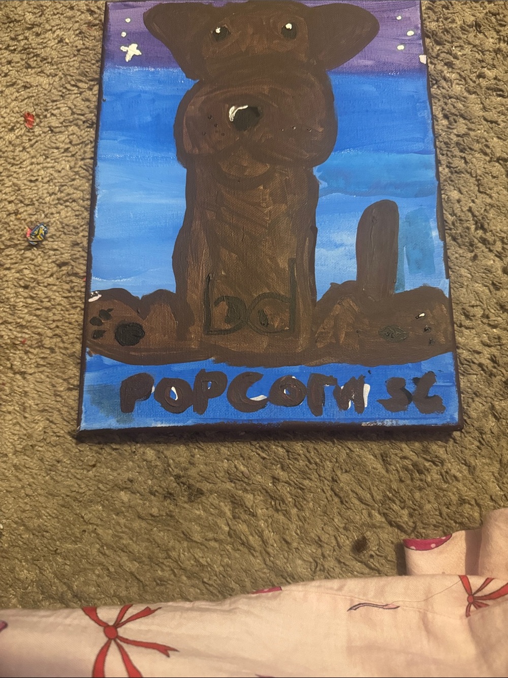 Hand-Painted Brown Dog Canvas Art - Blue Background